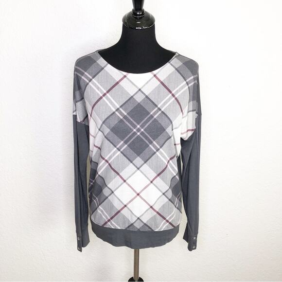 Barbour The Tartan Collection gray white red plaid knit top size 6 - Picture 1 of 13